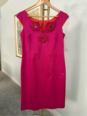 Kate Cooper Hot Pink Floral Appliqué Shift Dress – Size 10/36